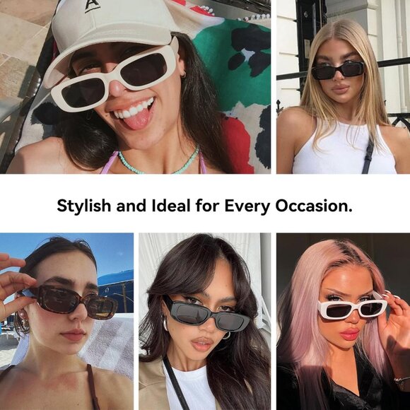 Trendy Rectangle Leopard White Sunglasses Women Men Retro Square Fashion Shades - Picture 3 of 7